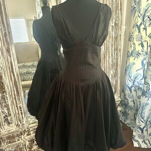 Rickie Freeman for Teri Jon Black V-Neck Long Sleeve Fit and Flare Maxi